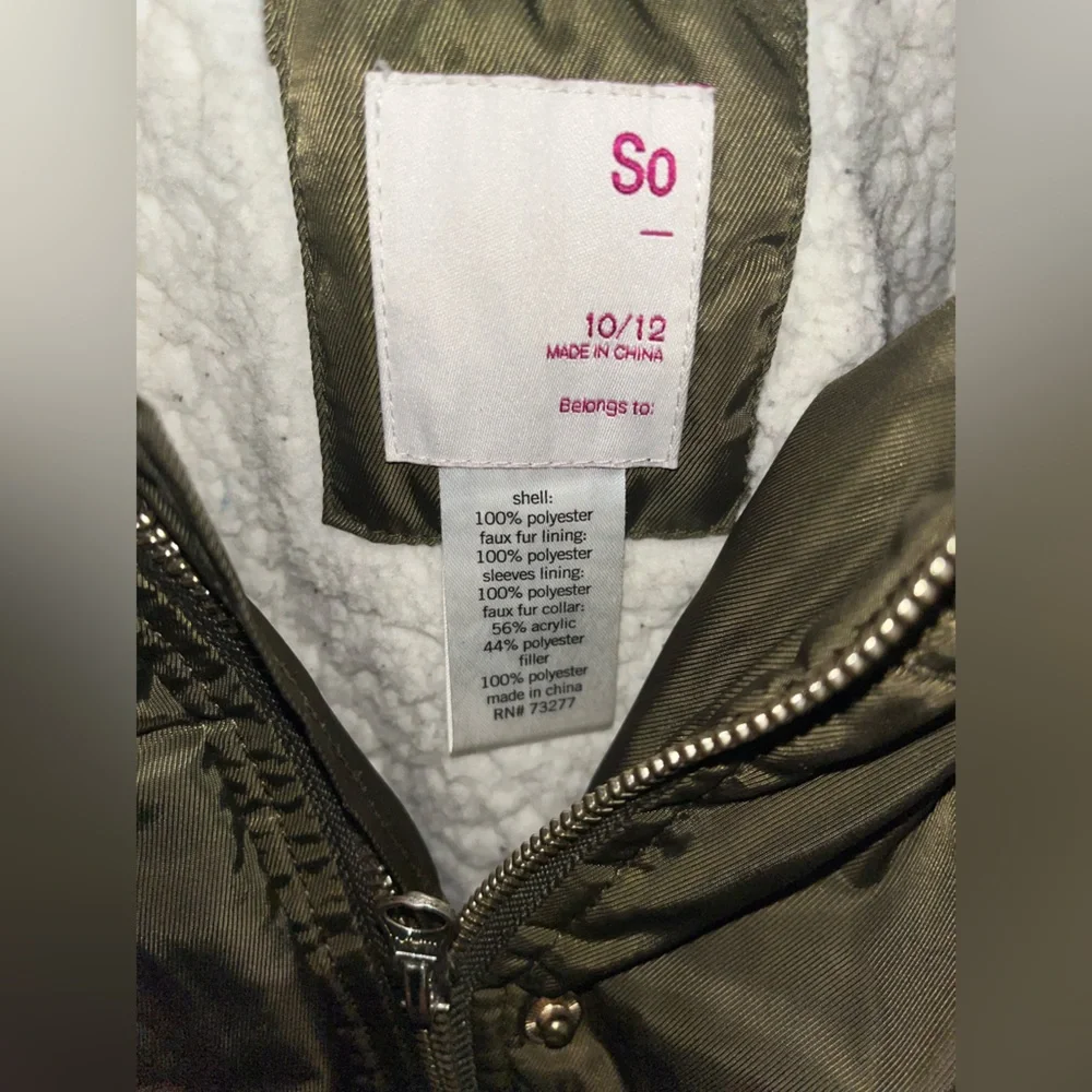 Girls' SO Brand Olive Green Hooded Anorak Jacket S-10-12Large Youth’s NeverWorn
